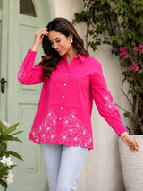 BloomScape Fuchsia Floral Cotton Shirt!🌸