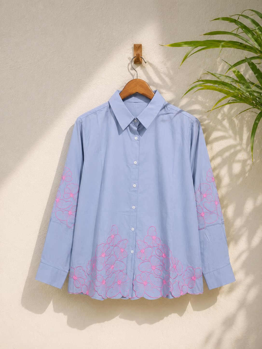 BloomScape Sky Blue Floral Cotton Shirt!💙