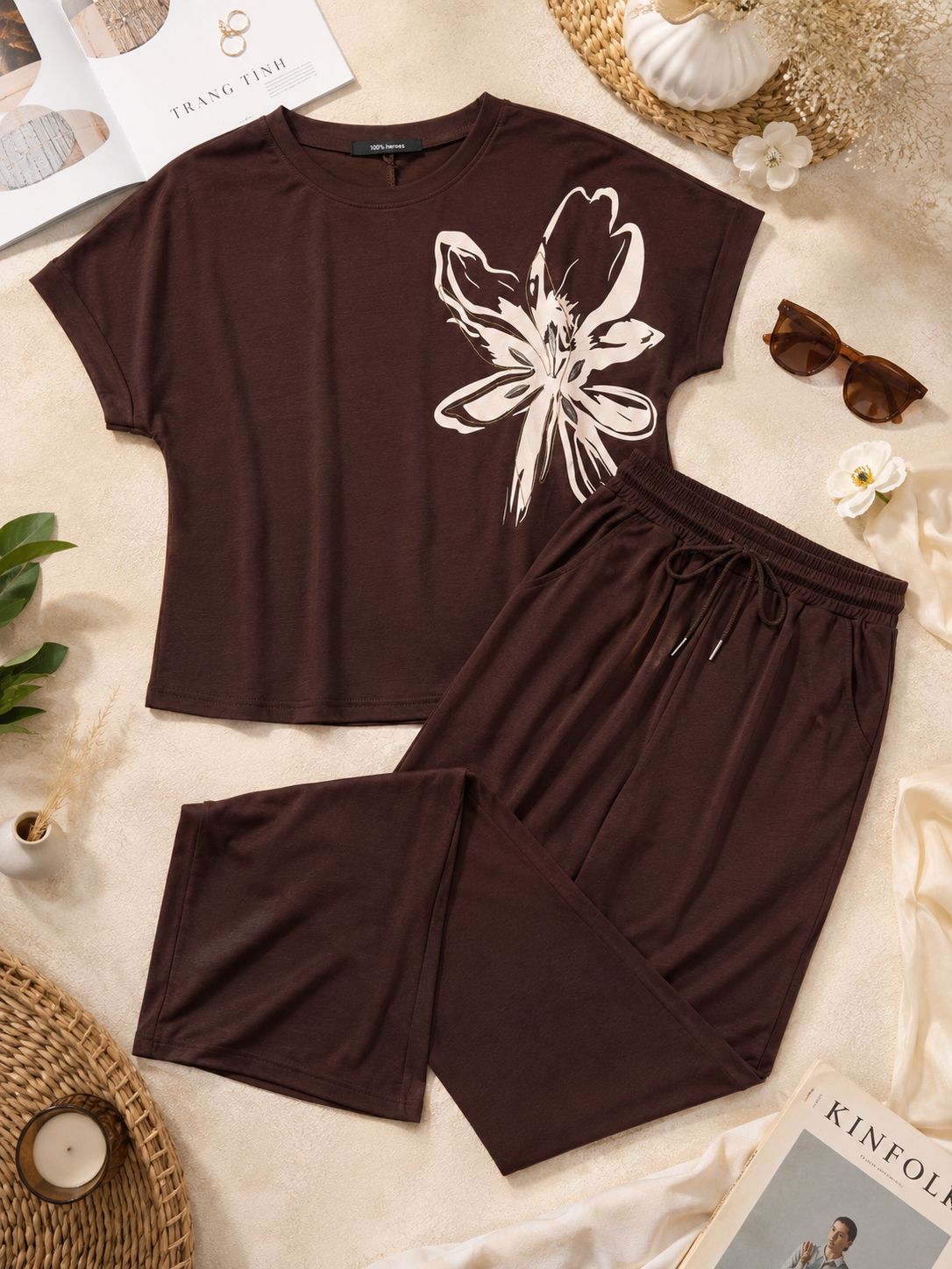 Floral Statement Co-Ord Set – Coffee Airport look🤍