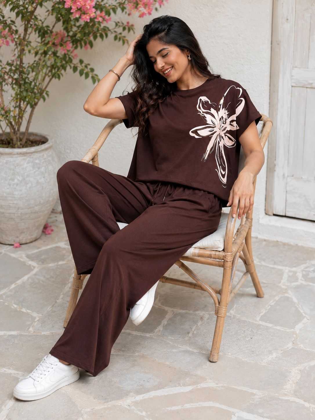 Floral Statement Co-Ord Set – Coffee Airport look🤍