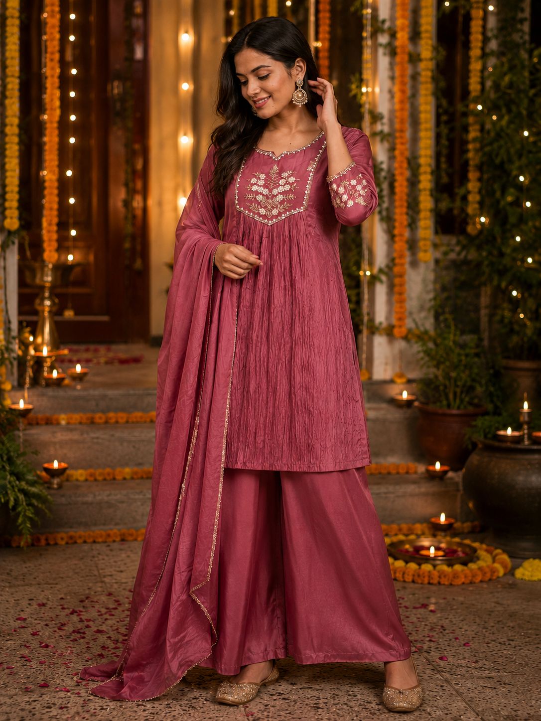 Gulab Blush Festive Embroidered Crepe Suit Set!🌹