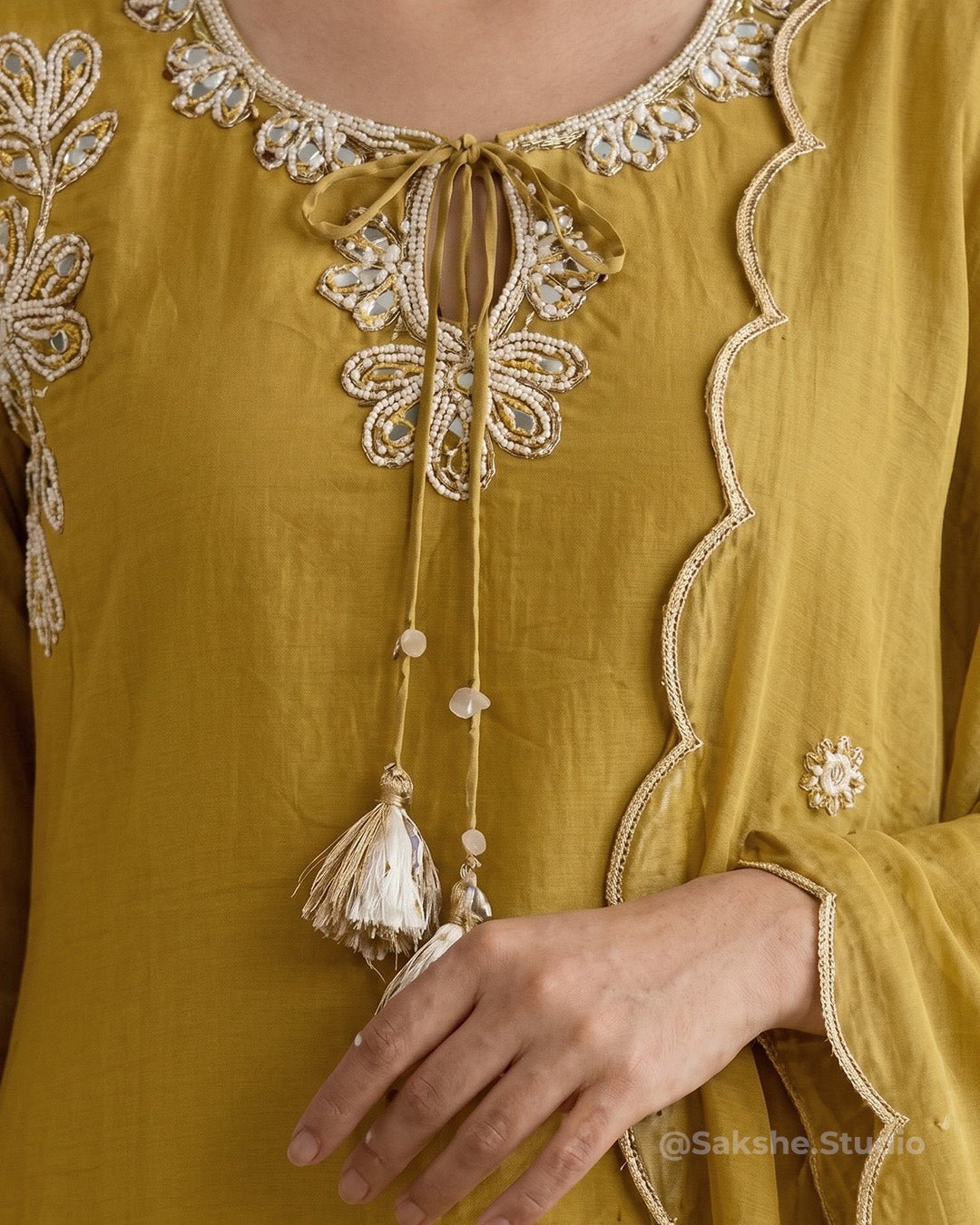 Dori Neck Thread Work Pure Cotton Suit with Cutwork Dupatta - Sakshe Studio