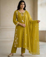 Dori Neck Thread Work Pure Cotton Suit with Cutwork Dupatta - Sakshe Studio