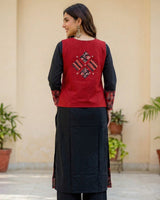 Elephant Motif Thread Work Cotton Kurta with Detachable Jacket & Straight Pant - Sakshe Studio
