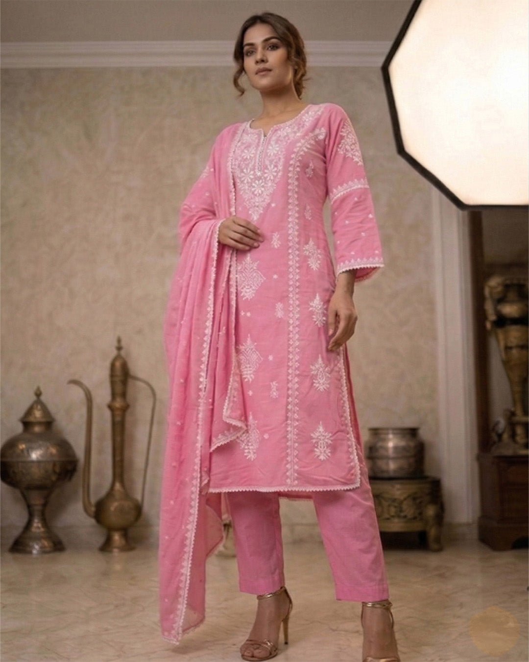 Fine Weave Complete Threadwork Pure Cotton A - Line Suit - Sakshe Studio