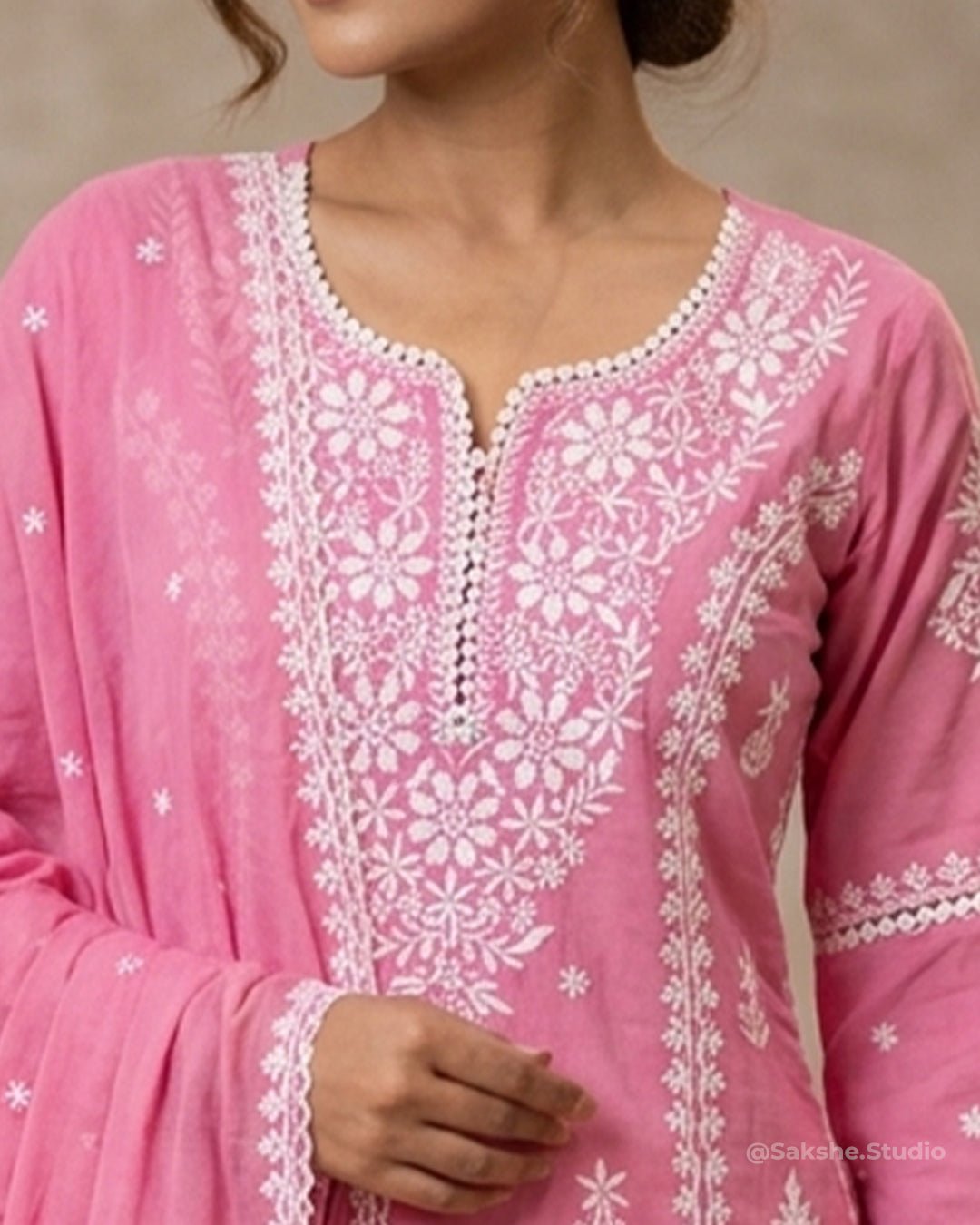 Fine Weave Complete Threadwork Pure Cotton A - Line Suit - Sakshe Studio