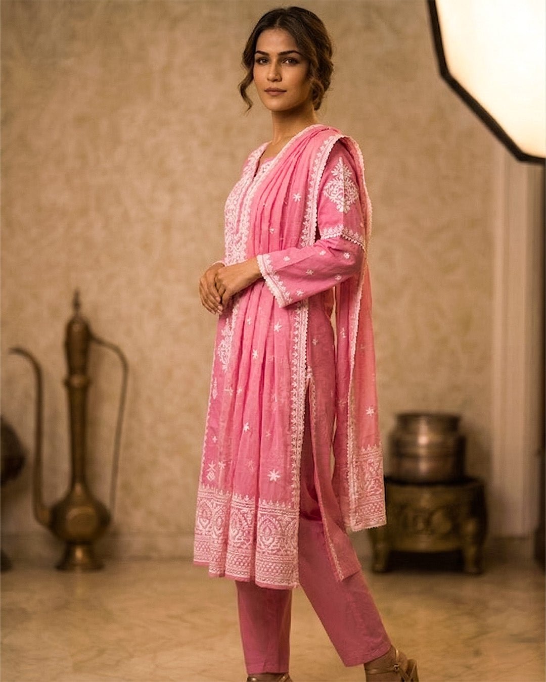 Fine Weave Complete Threadwork Pure Cotton A - Line Suit - Sakshe Studio