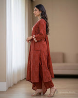 Garden Pocket Threadwork Pure Cotton A - Line Suit with Kota Dupatta - Sakshe Studio