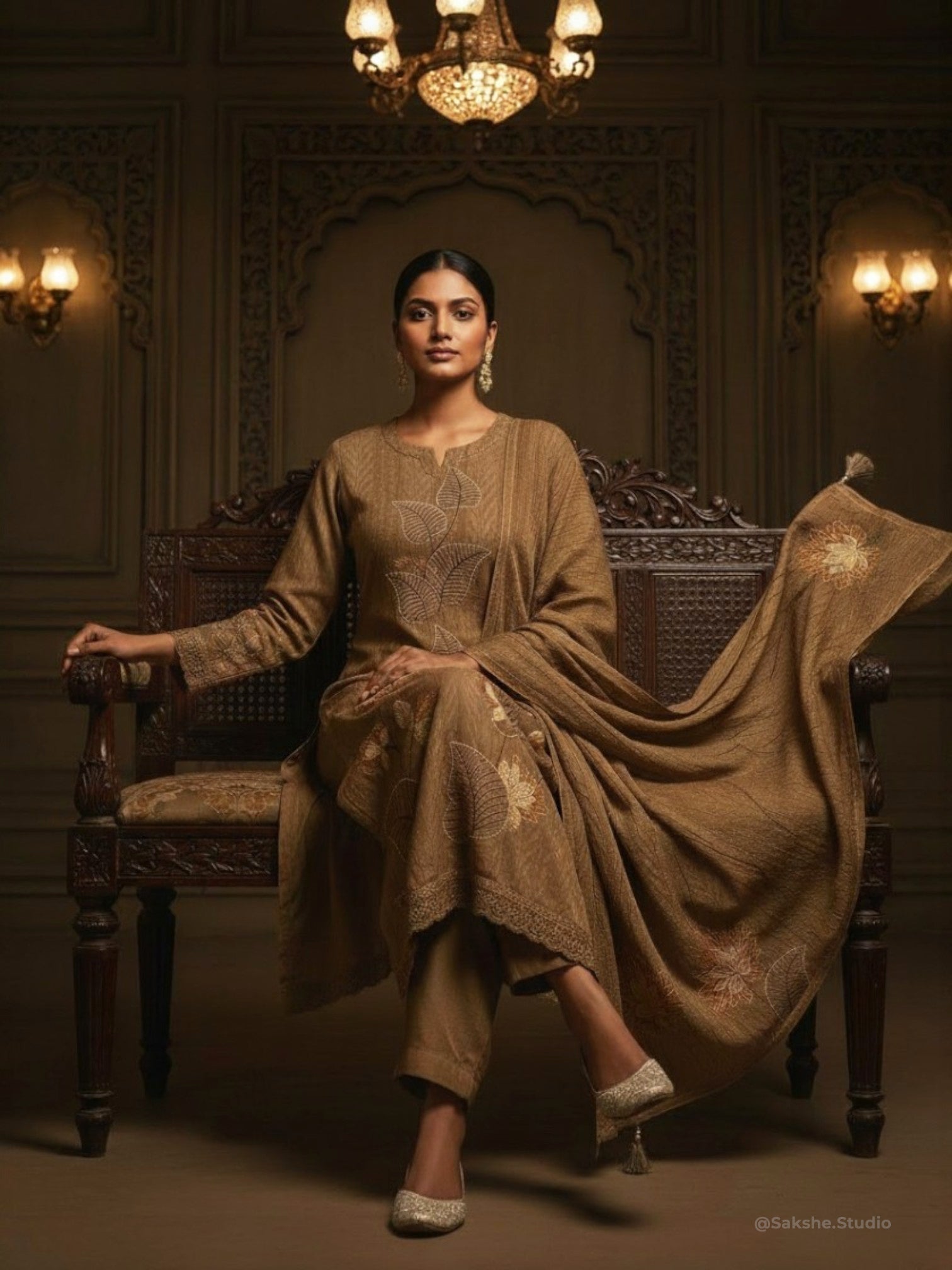 Ivory Craft Threadwork Jacquard Cotton Straight Suit - Sakshe Studio