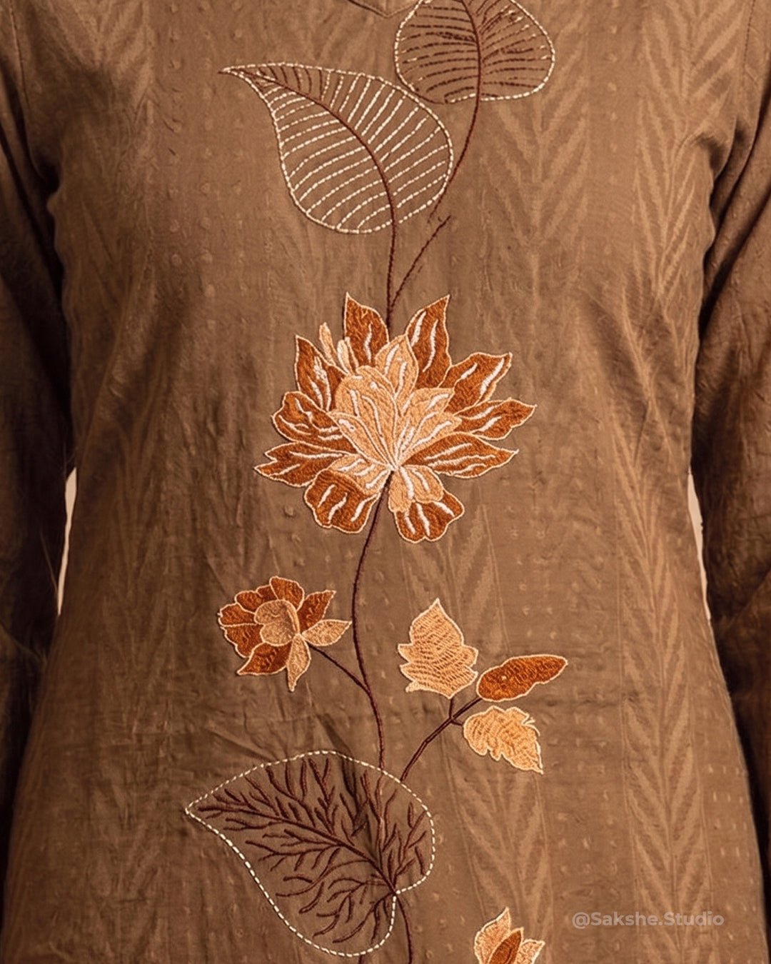 Ivory Craft Threadwork Jacquard Cotton Straight Suit - Sakshe Studio