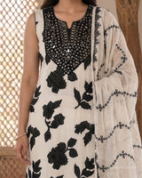 Mirror Patch Pure Cotton Straight Suit with Cotton Silk Dupatta - Sakshe Studio