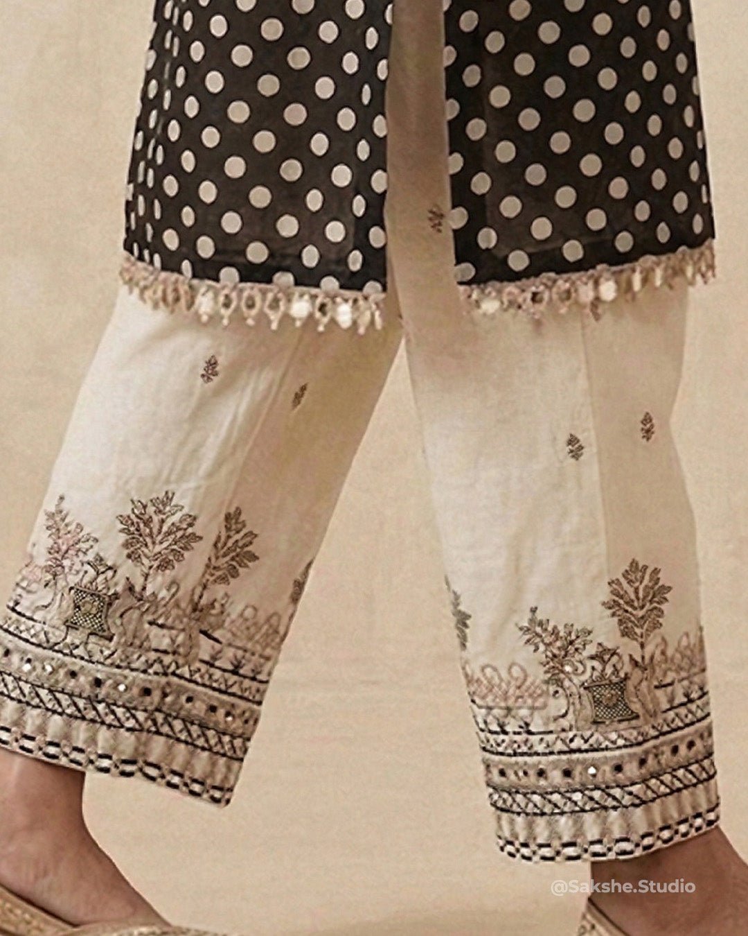 Mirror Tassel Short Kurta with Elephant Thread Work Cotton Loose Pant - Sakshe Studio