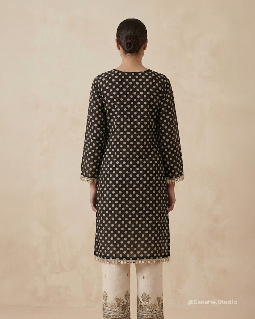 Mirror Tassel Short Kurta with Elephant Thread Work Cotton Loose Pant - Sakshe Studio