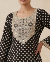 Mirror Tassel Short Kurta with Elephant Thread Work Cotton Loose Pant - Sakshe Studio