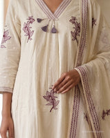 Pearl & Thread Embroidery Mul Cotton A - Line Suit with Kota Dupatta - Sakshe Studio