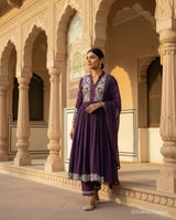 Petal Whirl Threadwork Mul Cotton Flared A - Line Suit - Sakshe Studio