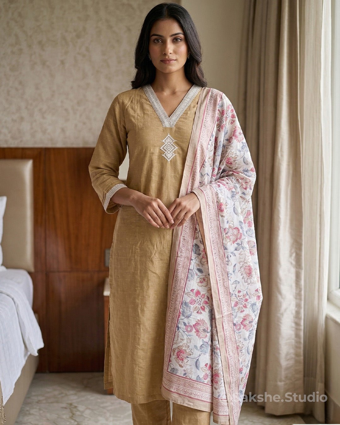 Self Texture Threadwork Pure Cotton A - Line Suit - Sakshe Studio