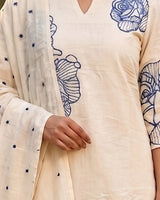 Serene Blossom Threadwork Mul Cotton A - Line Suit - Sakshe Studio