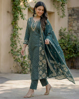 Sparkling Garden Mirror Work & Thread Embroidery Pure Cotton A - Line Suit - Sakshe Studio