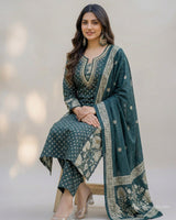 Sparkling Garden Mirror Work & Thread Embroidery Pure Cotton A - Line Suit - Sakshe Studio