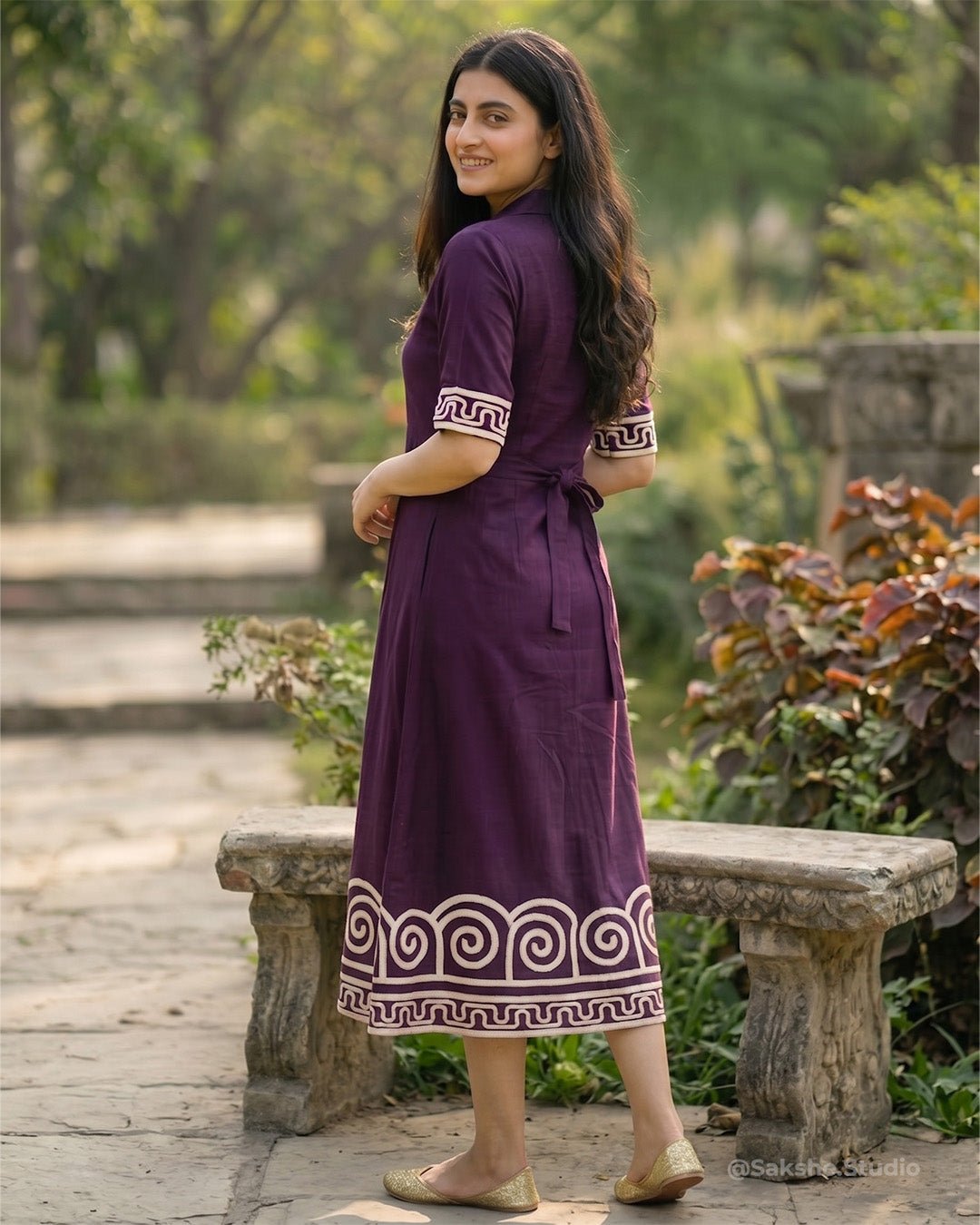 Thread Border Pure Cotton A - Line Middy Dress - Sakshe Studio