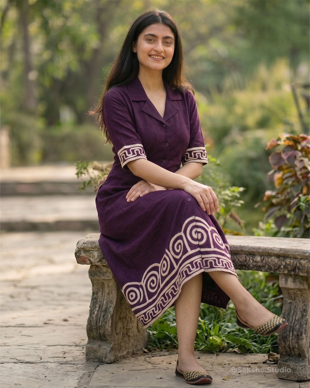 Thread Border Pure Cotton A - Line Middy Dress - Sakshe Studio