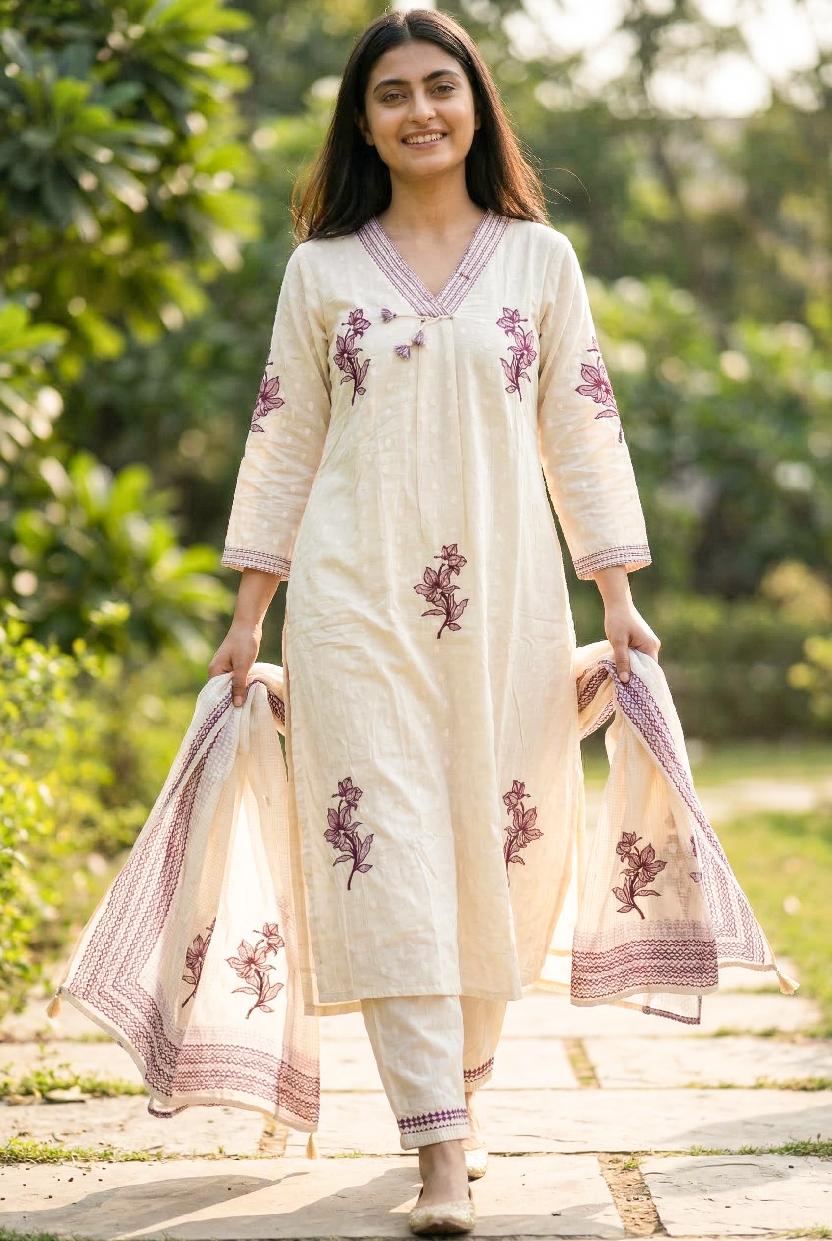 Mul Cotton A-Line Suit with Thread & Pearl Work Grace ✨🤍