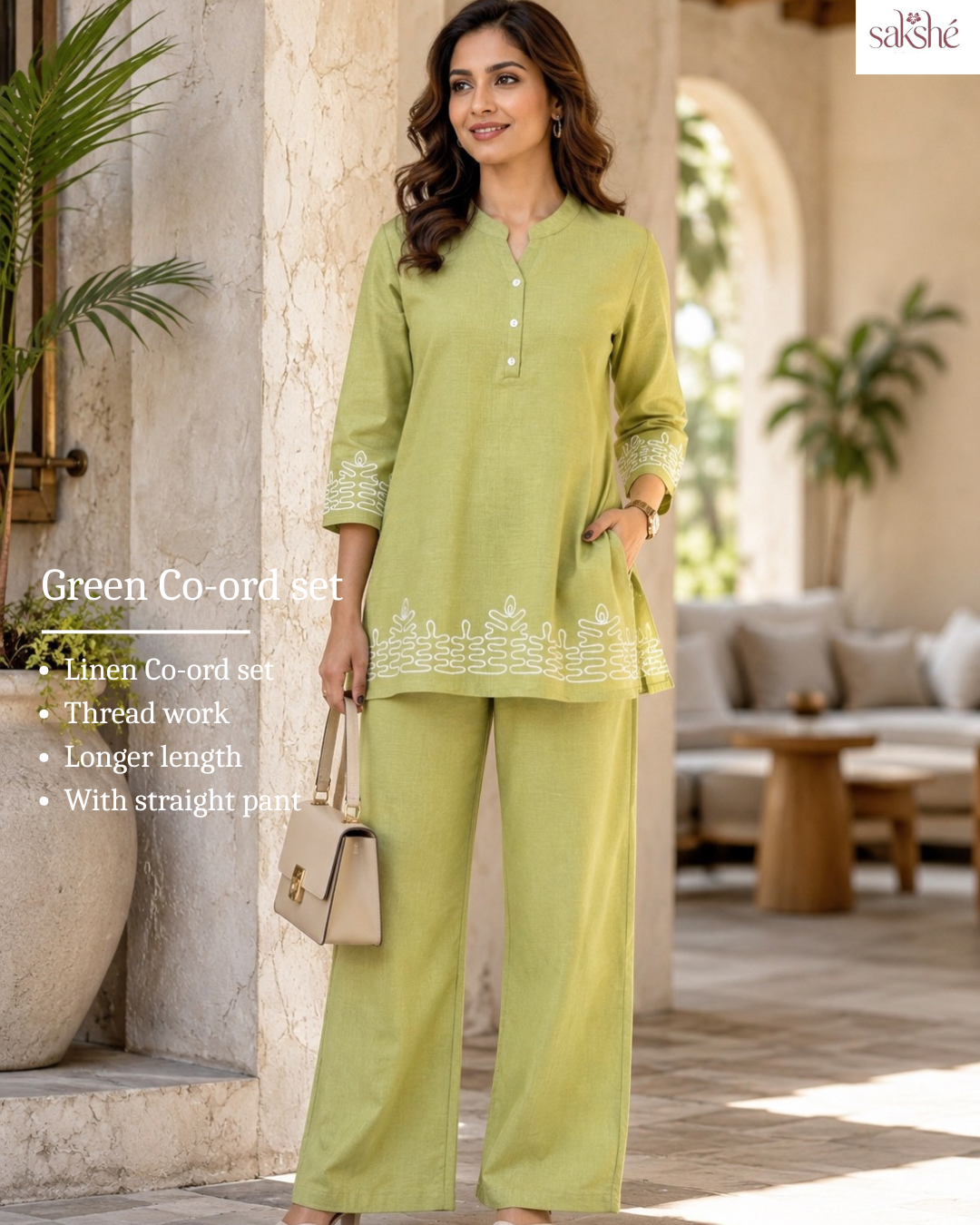 Lime Muse Linen Embroidered Co-ord Set💚