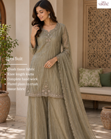 Olive Elegance Embroidered Plazo Set