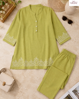 Lime Muse Linen Embroidered Co-ord Set💚