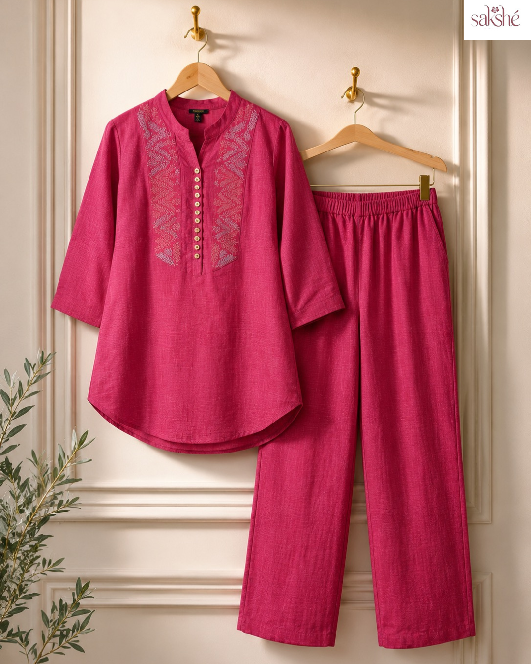 Raspberry Rose Linen Threadwork Co-ord Set!🧡