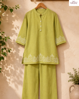 Lime Muse Linen Embroidered Co-ord Set💚