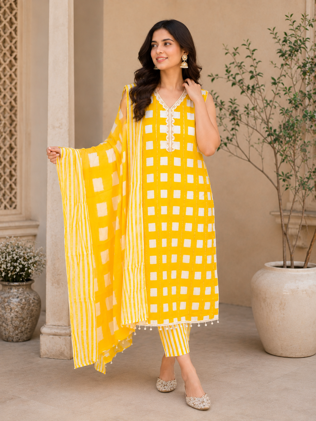 Sunshine Yellow Cotton Printed Suit Set!💛