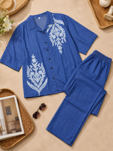 Denim Cotton Stylish thread work co-ord set!💙