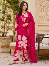 Gulabi Bloom Cotton 3-Piece Suit Set with Patch wrok!❤