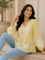 Premium Sunshine Bloom Appliqué Peplum Top!💛