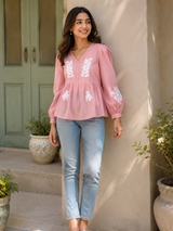 Premium Blush Bloom Appliqué Peplum Top!💟