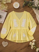 Premium Sunshine Bloom Appliqué Peplum Top!💛