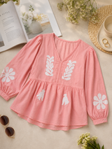 Premium Blush Bloom Appliqué Peplum Top!💟