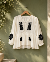 Premium Monochrome Muse Appliqué Peplum Top!🤍