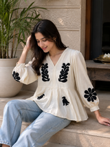Premium Monochrome Muse Appliqué Peplum Top!🤍