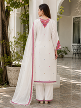 Gulnaar White Embroidered Ethnic cotton Suit Set!🤍