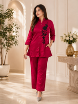 Wine PetalPremium Pure Crepe TOP & Trouser Co-ord Set!❤
