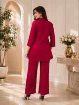Wine PetalPremium Pure Crepe TOP & Trouser Co-ord Set!❤