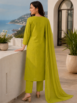 Citrus Bloom Self Embroidered Cotton Kurta Set!💚