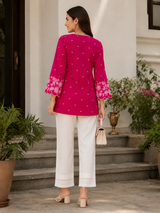 Fuchsia Floral Embroidered Short Kurta!💗