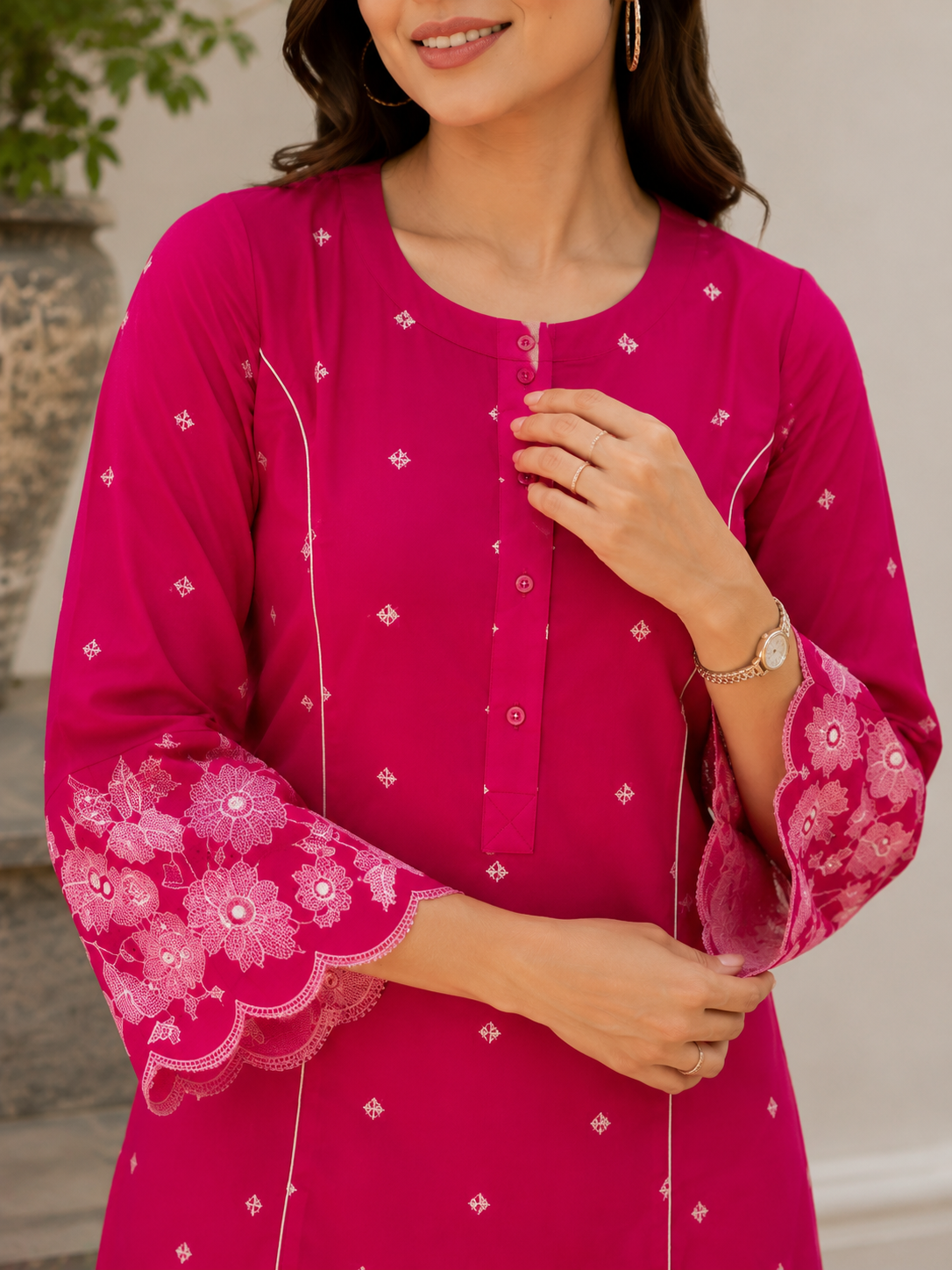 Fuchsia Floral Embroidered Short Kurta!💗