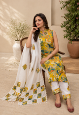 Sunlit Bloom Printed Cotton Kurta Set with Patchwork Dupatta!💛🧡