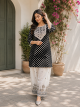 Mirror Tassel Short Kurta with Elephant Thread Work Cotton Farsi Salwar!🖤