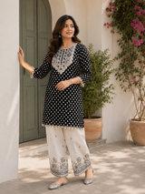 Mirror Tassel Short Kurta with Elephant Thread Work Cotton Farsi Salwar!🖤